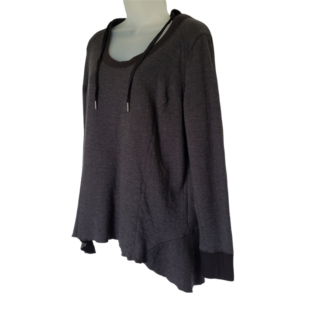 Andrea Jovine Hooded Athletic Top Size 0X Peplum Thumb‎ Holes Gray Black